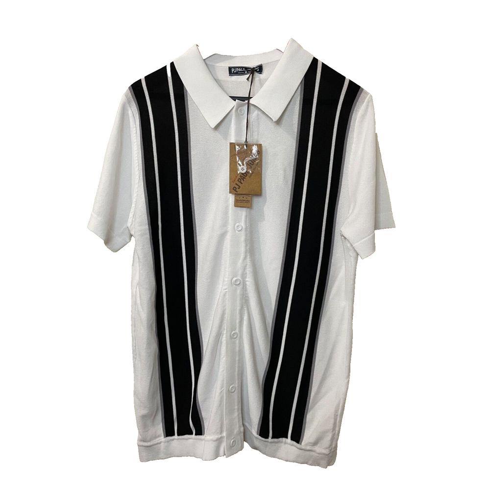 Golf Shirt PJ Paul Jones Mens Polo Shirts Vintage Striped Lightweight Knitting M